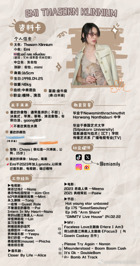 Emi Thasorn Klinnium Information資料卡